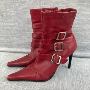 00sBronx Helene Buckle Leather Boots Red Vintage